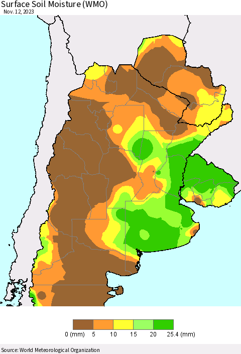 Southern South America Surface Soil Moisture (WMO) Thematic Map For 11/6/2023 - 11/12/2023