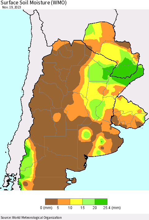 Southern South America Surface Soil Moisture (WMO) Thematic Map For 11/13/2023 - 11/19/2023