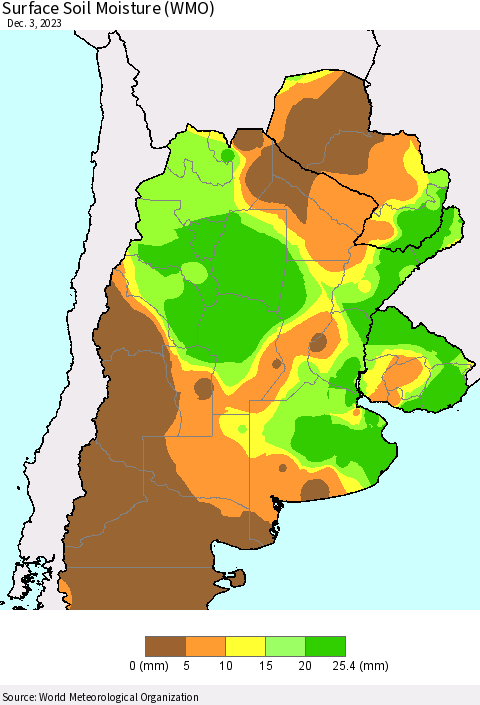 Southern South America Surface Soil Moisture (WMO) Thematic Map For 11/27/2023 - 12/3/2023