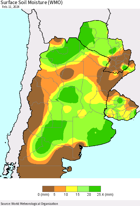 Southern South America Surface Soil Moisture (WMO) Thematic Map For 2/5/2024 - 2/11/2024