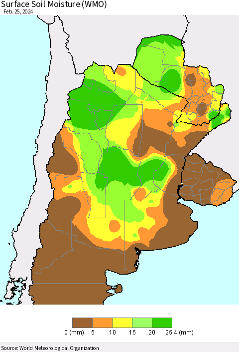 Southern South America Surface Soil Moisture (WMO) Thematic Map For 2/19/2024 - 2/25/2024