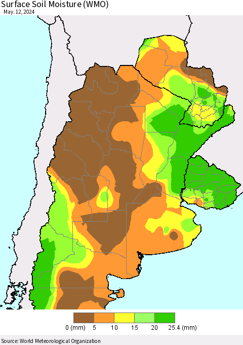 Southern South America Surface Soil Moisture (WMO) Thematic Map For 5/6/2024 - 5/12/2024