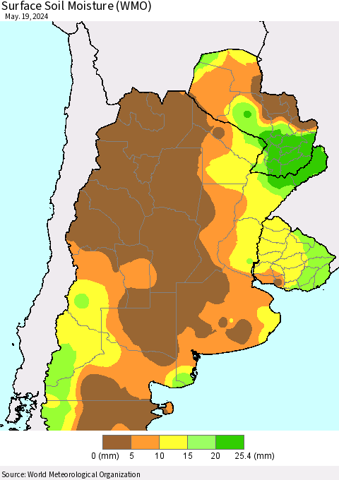 Southern South America Surface Soil Moisture (WMO) Thematic Map For 5/13/2024 - 5/19/2024
