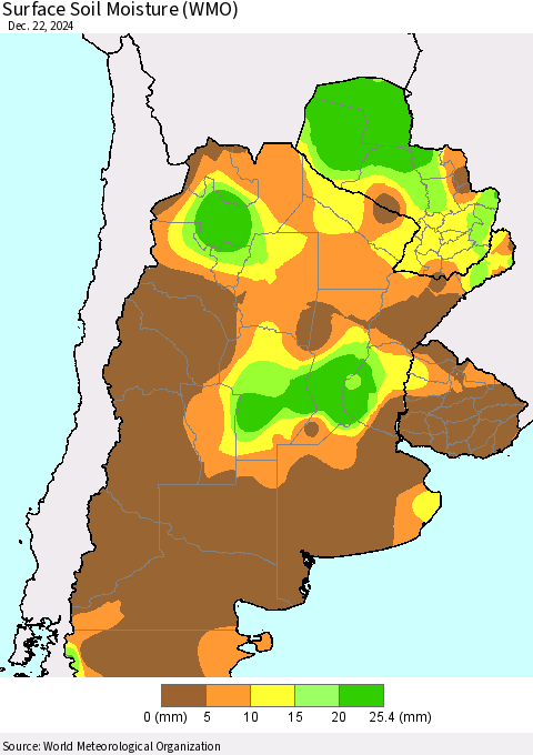 Southern South America Surface Soil Moisture (WMO) Thematic Map For 12/16/2024 - 12/22/2024