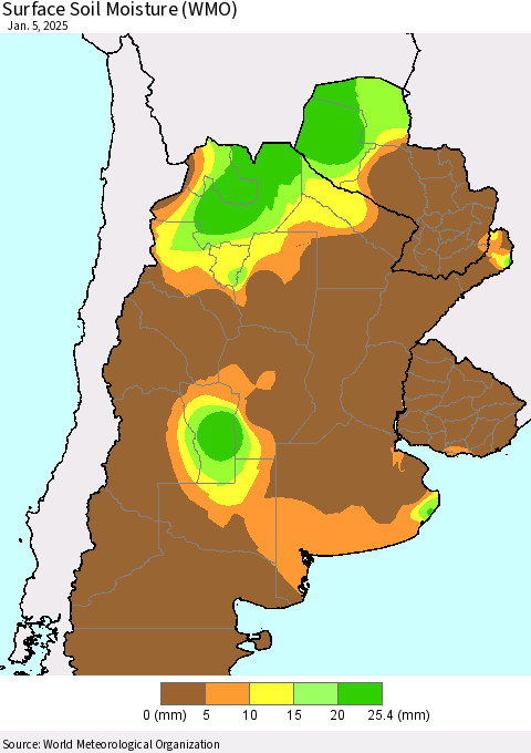 Southern South America Surface Soil Moisture (WMO) Thematic Map For 12/30/2024 - 1/5/2025