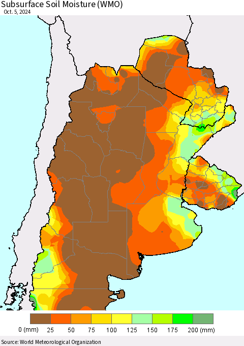 Southern South America Subsurface Soil Moisture (WMO) Thematic Map For 10/1/2024 - 10/5/2024