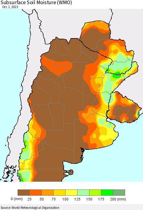 Southern South America Subsurface Soil Moisture (WMO) Thematic Map For 9/25/2023 - 10/1/2023