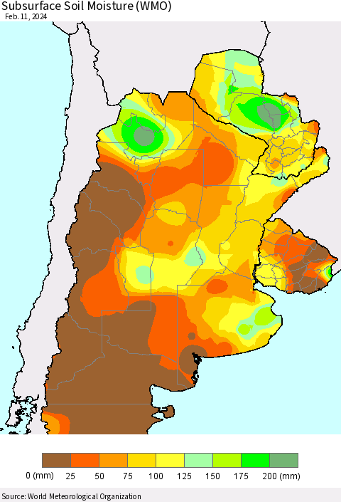 Southern South America Subsurface Soil Moisture (WMO) Thematic Map For 2/5/2024 - 2/11/2024