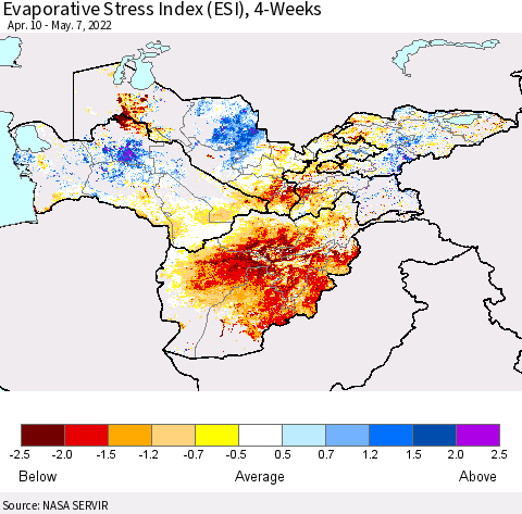 Central Asia Evaporative Stress Index (ESI), 4-Weeks Thematic Map For 5/2/2022 - 5/8/2022