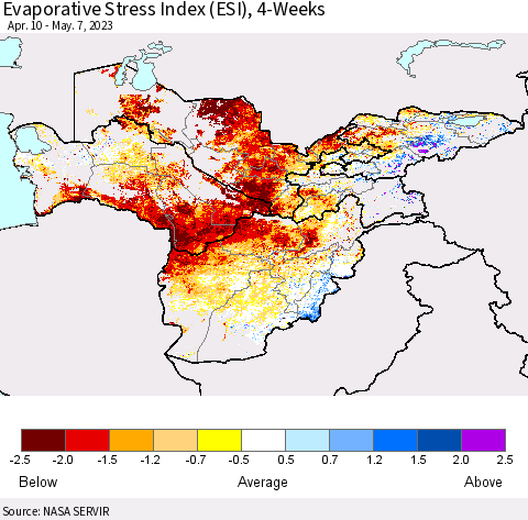 Central Asia Evaporative Stress Index (ESI), 4-Weeks Thematic Map For 5/1/2023 - 5/7/2023