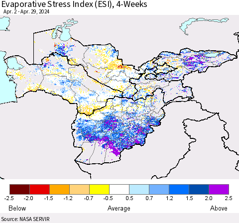 Central Asia Evaporative Stress Index (ESI), 4-Weeks Thematic Map For 4/29/2024 - 5/5/2024