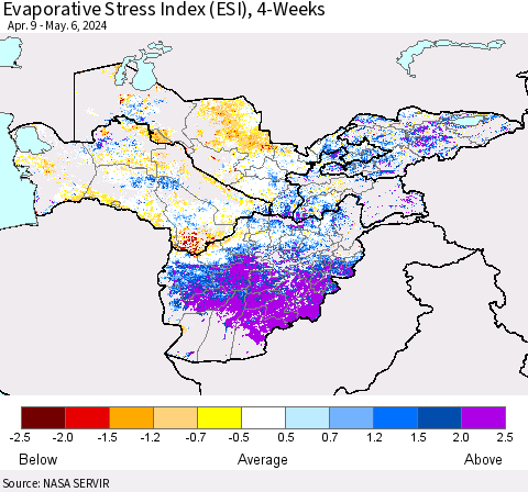 Central Asia Evaporative Stress Index (ESI), 4-Weeks Thematic Map For 5/6/2024 - 5/12/2024
