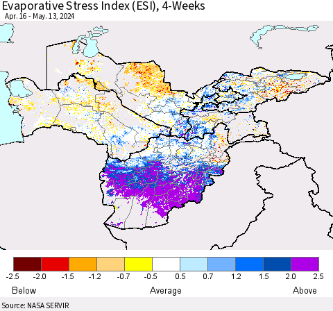 Central Asia Evaporative Stress Index (ESI), 4-Weeks Thematic Map For 5/13/2024 - 5/19/2024