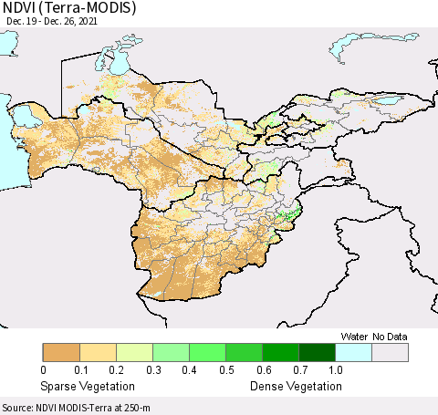 Central Asia NDVI (Terra-MODIS) Thematic Map For 12/19/2021 - 12/26/2021