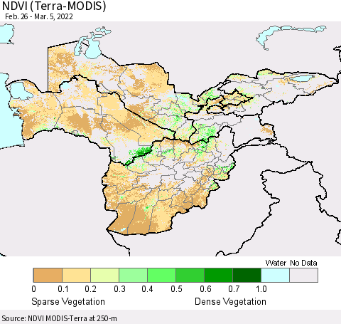 Central Asia NDVI (Terra-MODIS) Thematic Map For 2/26/2022 - 3/5/2022