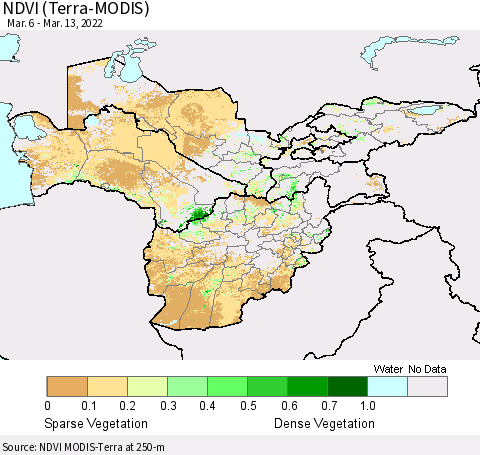 Central Asia NDVI (Terra-MODIS) Thematic Map For 3/6/2022 - 3/13/2022