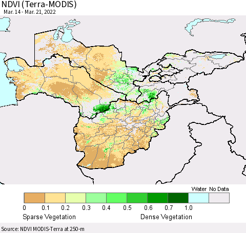 Central Asia NDVI (Terra-MODIS) Thematic Map For 3/14/2022 - 3/21/2022