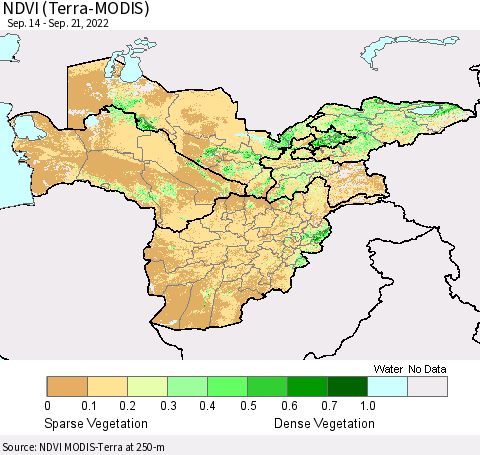 Central Asia NDVI (Terra-MODIS) Thematic Map For 9/14/2022 - 9/21/2022