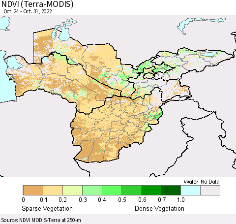 Central Asia NDVI (Terra-MODIS) Thematic Map For 10/24/2022 - 10/31/2022