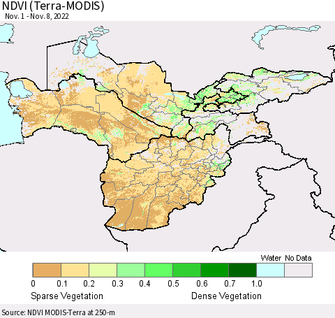 Central Asia NDVI (Terra-MODIS) Thematic Map For 11/1/2022 - 11/8/2022