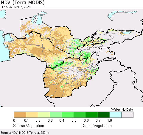 Central Asia NDVI (Terra-MODIS) Thematic Map For 2/26/2023 - 3/5/2023