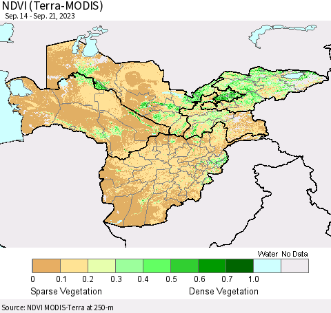 Central Asia NDVI (Terra-MODIS) Thematic Map For 9/14/2023 - 9/21/2023
