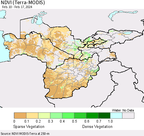 Central Asia NDVI (Terra-MODIS) Thematic Map For 2/10/2024 - 2/17/2024