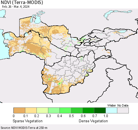 Central Asia NDVI (Terra-MODIS) Thematic Map For 2/26/2024 - 3/4/2024