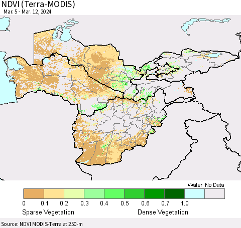Central Asia NDVI (Terra-MODIS) Thematic Map For 3/5/2024 - 3/12/2024