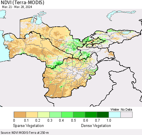 Central Asia NDVI (Terra-MODIS) Thematic Map For 3/21/2024 - 3/28/2024