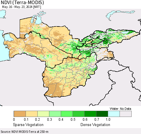 Central Asia NDVI (Terra-MODIS) Thematic Map For 5/16/2024 - 5/23/2024