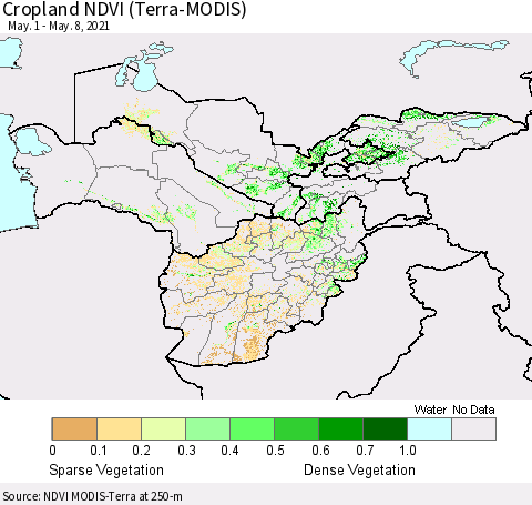 Central Asia Cropland NDVI (Terra-MODIS) Thematic Map For 5/1/2021 - 5/8/2021