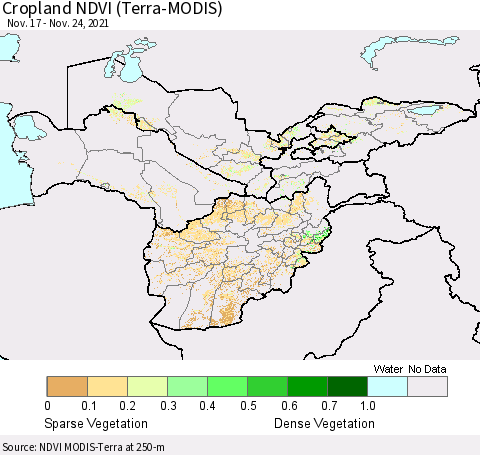 Central Asia Cropland NDVI (Terra-MODIS) Thematic Map For 11/17/2021 - 11/24/2021