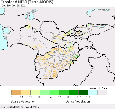 Central Asia Cropland NDVI (Terra-MODIS) Thematic Map For 12/19/2021 - 12/26/2021