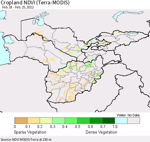 Central Asia Cropland NDVI (Terra-MODIS) Thematic Map For 2/18/2022 - 2/25/2022