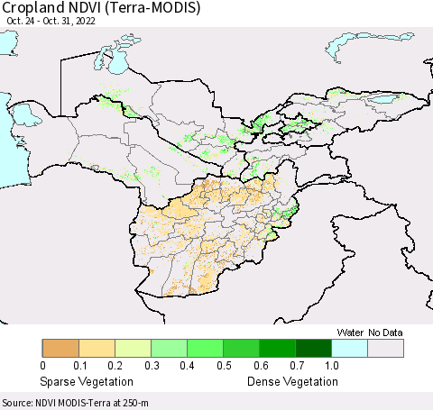 Central Asia Cropland NDVI (Terra-MODIS) Thematic Map For 10/24/2022 - 10/31/2022
