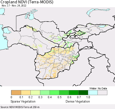 Central Asia Cropland NDVI (Terra-MODIS) Thematic Map For 11/17/2022 - 11/24/2022