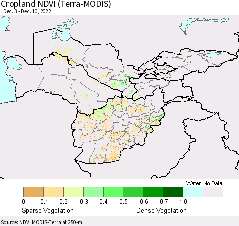 Central Asia Cropland NDVI (Terra-MODIS) Thematic Map For 12/3/2022 - 12/10/2022