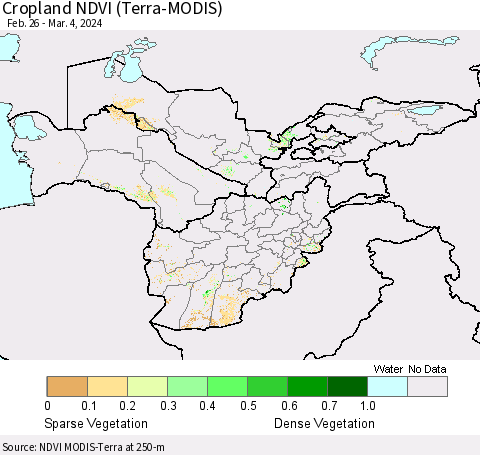Central Asia Cropland NDVI (Terra-MODIS) Thematic Map For 2/26/2024 - 3/4/2024