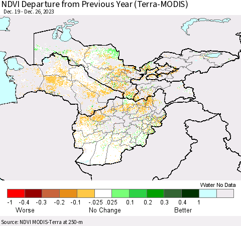 Central Asia NDVI Departure from Previous Year (Terra-MODIS) Thematic Map For 12/19/2023 - 12/26/2023