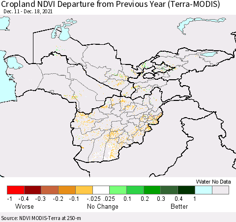 Central Asia Cropland NDVI Departure from Previous Year (Terra-MODIS) Thematic Map For 12/11/2021 - 12/18/2021