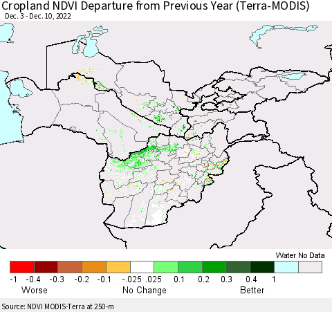 Central Asia Cropland NDVI Departure from Previous Year (Terra-MODIS) Thematic Map For 12/3/2022 - 12/10/2022