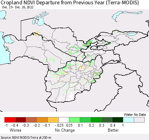 Central Asia Cropland NDVI Departure from Previous Year (Terra-MODIS) Thematic Map For 12/19/2022 - 12/26/2022