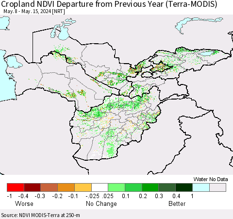Central Asia Cropland NDVI Departure from Previous Year (Terra-MODIS) Thematic Map For 5/8/2024 - 5/15/2024
