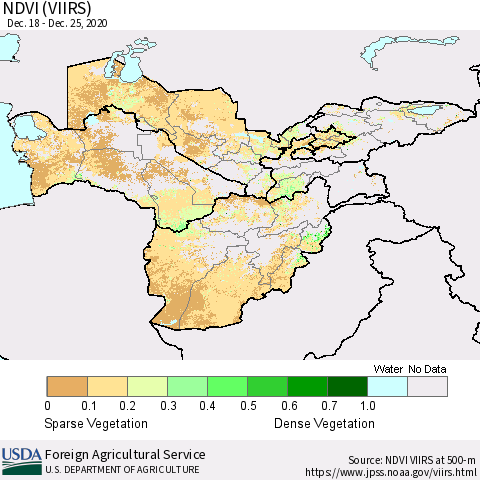 Central Asia NDVI (VIIRS) Thematic Map For 12/21/2020 - 12/31/2020