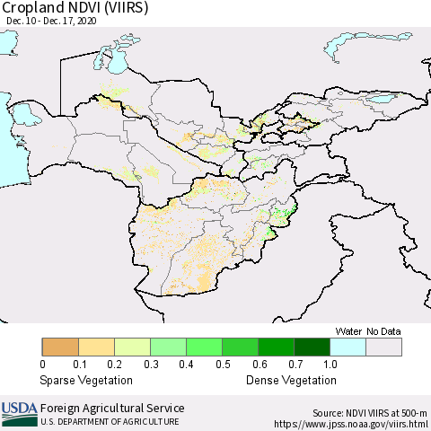 Central Asia Cropland NDVI (VIIRS) Thematic Map For 12/11/2020 - 12/20/2020