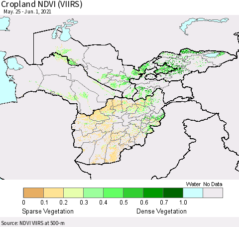 Central Asia Cropland NDVI (VIIRS) Thematic Map For 5/25/2021 - 6/1/2021