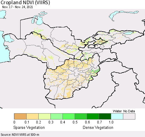 Central Asia Cropland NDVI (VIIRS) Thematic Map For 11/17/2021 - 11/24/2021
