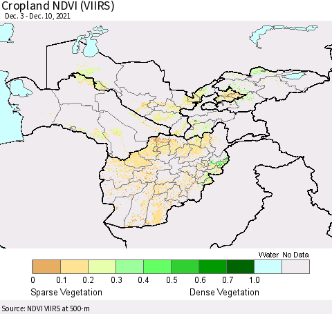 Central Asia Cropland NDVI (VIIRS) Thematic Map For 12/1/2021 - 12/10/2021