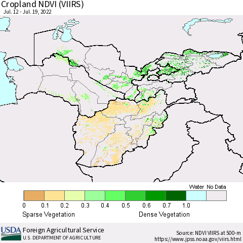 Central Asia Cropland NDVI (VIIRS) Thematic Map For 7/11/2022 - 7/20/2022